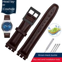 Originalios odos apyrankė Swatch YRS YCS laikrodžio dirželiui Paprastas 17mm 19mm Riešo juosta dirželis Moterys vyras karvės oda Laikrodžio dirželio priedai 19mm black