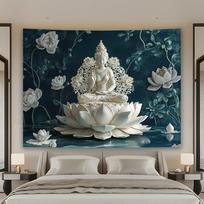 1pc Elegant Pearl Lotus Buddha Tapestry - Polyester Fabric, Machine Washable, Suitable for Living Room, Bedroom, Office 70x100cm gray