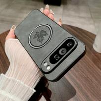 Luxury Leather Maple Leaf Phone Case for Google Pixel 7 7A 8 8A 9 9A 10 Pro XL For Magsafe Magnetic Wireless Charging Back Cover Google Pixel 7 black