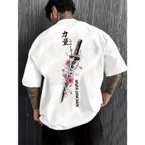 European Size Men's Black Graphic Tee with Katana Print - Soft, Breathable Summer Crew Neck Short Sleeve Top, Lightweight and Fun S balta