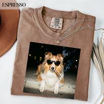 Comfort Colors® Sheltie Smoking Cigar Shirt, Cool Shetland Sheepdog Sunglasses Graphic Tee, Funny Pet Lover Gift Apparel, Sheltie Dad Top 2XL black