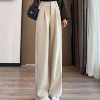 Winter Autumn Women Woolen Wide Leg Pants Casual Solid Wool Woman Pants High Waist Female Straight Long Trousers Dropshipping M brown