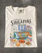 Singapore Retro Travel Souvenir T-Shirt, Merlion & Landmarks, Comfort Colors Shirt 120 gray