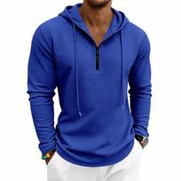 Men's Waffle Knit Quarter Zip Hoodie Long Sleeve Drawstring Hooded Pullover Casual Solid Color Daily Sweatshirt S mėlyna