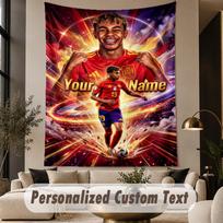Custom Text Tapestry Lamine Yamal Print Wall Tapestry Indoor Living Room Wall Decor 100cmx150cm red
