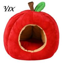 Plush Pet House for Small Dogs Apple-Shaped Cat Cave Bed, Hideaway with Removable Cushion, Warm Indoor Hideout Winter Cozy Enclosed Bed Cats L