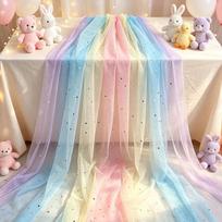 Makaronų spalvos vaivorykštės tiulio staltiesė Gradiento lubų užuolaida PASIDARYK pats siuvimo reikmenys 75x180cm-Tulle Table Runner gray