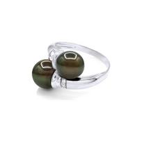 Ring - Pearls & Colors - Tahiti Cultured Pearls 8-9 mm Round - White Gold 375/1000 - Quality A+ - Diamond - Woman 58