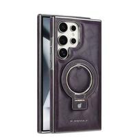 Magnetinis belaidis įkrovimas S24Ultra telefono dėklas Samsung Galaxy S23 S24 S25 Ultra 5G su besisukančiu laikikliu odinis apsauginis dangtelis For Galaxy S23 Ultra
