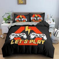 Gamepad Comforter Cover Twin Size Play Gamer Bedding Set Kids Young Man Video Games Polyester Duvet Cover Teens Game Quilt Cover EU single(135x200cm) black