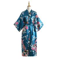 Moterims Skiautinio Rašto Chalatas Dirbtinio Šilko Japoniškas Kimono Atviras Dizainas Elegantiški Patogūs Namų Drabužiai one size jūros mėlyna spalva