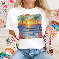 Palm Trees Sunset Women's T-Shirt Beach Printed Top Basic Tee Short Sleeved O-Neck Female Clothing Summer Fashion Trendy Tee XXXXXL balta