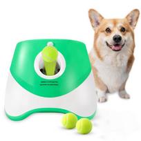 Automatic Dog Ball Launcher: Adjustable Three-Speed Tennis Thrower for Interactive Outdoor Play and Training. Includes 3 Small Tennis Balls žalia