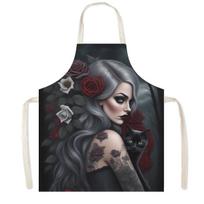 Sad Angel with Wings Print Kitchen Apron Terror Gothic Angel Household Cleaning Clothing Linen Pinafore Chef Cooking Aprons 38X47cm(15X19in) gray