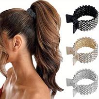 3pcs Rhinestone Ponytail Claw Clip Crystal High Ponytail Holder Sparkly Hair Claw Women Elegant Hair Accessories Daily Party black