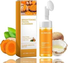Turmeric Facial Cleanser with Brush, Kojic Acid Turmeric Foaming Cleanser Gently Exfoliates Deep Clean Facial Wash for Women Men (1pc) beige