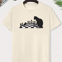 Men Orange Cotton T-Shirt with Black Cat Chess Design Casual Short Sleeve Top for Summer Men Clothing 2XL black