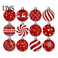 Gift Box Accessories Red White Christmas Ball Ornaments, 2.76'' Small Wooden Tree Seasonal Party Favors Hanging Decoration for Xmas Tree, Wreath, 12pcs red