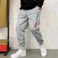 Italy-mark Men Sweatpants Front Blank Leg Icon Print, Vertical Italia Letter with Color Stripe Line Art Joggers for Cool Urban Casual Scenarios 2XL pilka