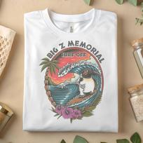 Big Z Memorial Surf Off T-Shirt Surfing Penguin Graphic Tee Beach Ocean L white
