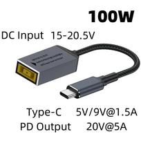 65W 100W 140W USB C Fast Charging Cable for Lenovo Laptop Charger DC Jack Square Plug To Type-C 5V/9V/20V PD Adapter Converter
