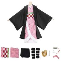 Anime character Kamado Nezuko Cosplay costume, Japanese anime adult and children's carnival party wigs, Halloween costumes 130CM black