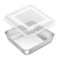 304 Stainless Steel Baking Tray Sqaure Cake Pan With Lid Easy Releases For Easy Cooking Brownie Lasagna And Storage S white