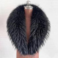 100% Natūralaus meškėno kailio apykaklė Žieminė moteriška mada Prabangi šilta natūrali skara paltams Kaklo šildytuvas Moteriškas storas kailio šalis Length 75cm black