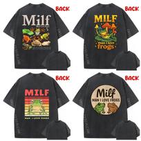 Loose Printed Tops Milf Man I Love Frogs Big And Tall T Shirts Funny T Shirts Retro Washed T-shirt EU SIZE L black