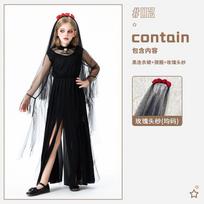 Mergaičių Helovino kostiumas Tamsi velnio nuotaka Vampyrė Ragana Ilga suknelė Vaidmenų žaidimo pasirodymo apranga One Size Adult-M 155-170cm black