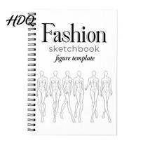 Fashion Design Sketchbook Human Body Template Coloring Book Spiral Bound 360 Degree Flat Spread white