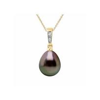 Pendant - AM20-9CPTR-399-1P9J-TAH - 9-10 mm pear-shaped Tahitian pearl - 0.010 ct diamond - 9 ct yellow gold