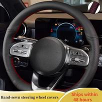 Car Steering Wheel Cover Microfiber Leather For Mercedes Benz W177 W247 W205 C118 2018- Car Interior Car Styling Red Blue Thread black