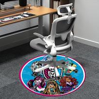 Monster High, Lėlės kėdės kilimėlis Apvalus kilimas Biuro kilimas, Skalbiamas mašinoje, Neslystantis, Tinka svetainėms, Miegamiesiems 80cm gray