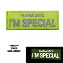 Outdoor Reflective 'Mom Says I'm Special' Embroidered Velcro Patches for Backpacks gray