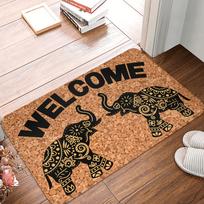 Retro dramblių šeimos paveikslas Durų Grindų Vonios Virtuvės Kilimėliai Neslystantis Vidinis Durų Kilimėlis Miegamojo Balkono Įėjimo Kilimas 40cmx60cm brown