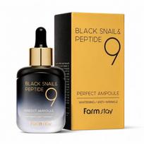 FARMSTAY Black Snail & Peptide 9 Perfect Ampoule 35ml Hydrating Firming Facial Serum 1 Piece yellow