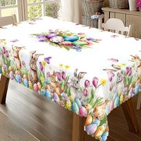 Easter Bunny Egg Tulip Waterproof Tablecloth Table Decor Reusable Spring Kitchen Dinning Tablecloth Easter Decorations 90x140cm beige