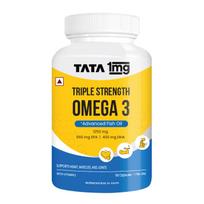 TATA 1MG Triple Strength Omega 3 Fish Oil Supplement - 1250 Mg in 1 Capsule | 560 Mg EPA & 400 Mg DHA | For Faster Muscle Recovery And Improved Sta