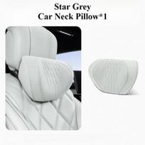 Soft Memory Foam Car Neck Pillow Set Leather Car Headrest Car Lumbar Pillow Seat Accessories Auto Lumbar Support and Neck Pillow Star Grey - neck white
