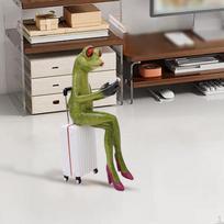 Resin Figurine Frog Sitting on Suitcase Statue for Bedroom Desktop Fireplace gray