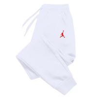 Leap-mark Men Sweatpants Front Blank Leg Icon Print, Simple Mid-air Basketball Player Line Art Joggers for Cool Urban Casual Scenarios XL balta