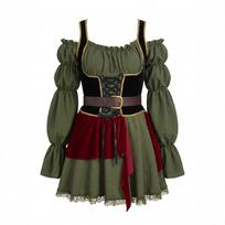 S-XL vintage medieval female pirate, captain of the caribbean cosplay party stage costume L gray