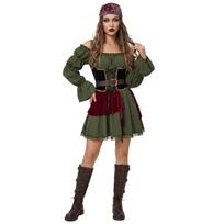 S-XL vintage medieval female pirate, captain of the caribbean cosplay party stage costume L black