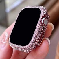 Rhinestone Decor Case for Apple Watch 10 42/46mm 38 40 41 42 44 45mm Tempered Glass Protective Cover for Iwatch 9/8/7/6/5/4/SE 7 Pink 45mm-Series 9 8 7