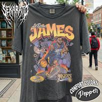 Comfort Colors LeBron James Philadelphia 76ers Shirt, Vintage Graphic Bootleg Rap Tee, Basketball Fan Gift, Retro The King Shirt LJ16 4XL gray