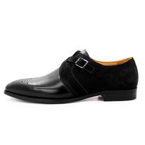 FELIX CHU Men's Classic Monk Strap Formal Shoes Genuine Leather Suede Oxford Brogue with Buckle Detail for Wedding Dress Shoes 46 juoda