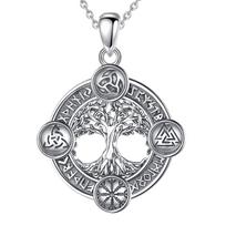 Eudora 925 Silver Tree of Life Necklace Norse runes Hexe Celtic Knoten Yggdrasil Amulett Pendant Man Viking Jewelry gray