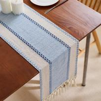 Šiaurietiško Boho stiliaus žalias dryžuotas staltiesės takelis - Rankomis austas su kutais, Idealiai tinka pavasario stalams, apvaliems kavos staliukams ir kaimiškam namų dekorui 30x120cm(1-2seats) juoda