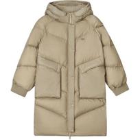 Levis Casual Loose Comfortable Solid Color Hooded Long Sleeve Mid-Length Down Jacket Women Outerwear Coffee 002PY-0001 M beige